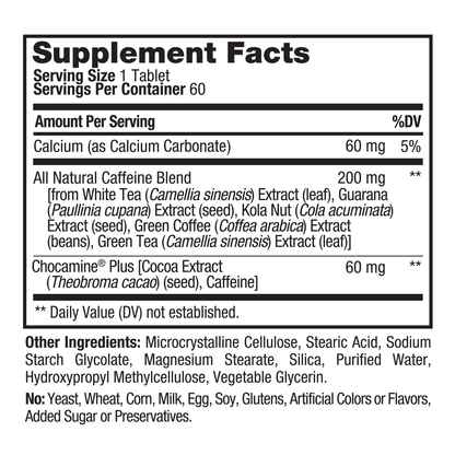 Advanced Caffeine Supplement Facts and Panel