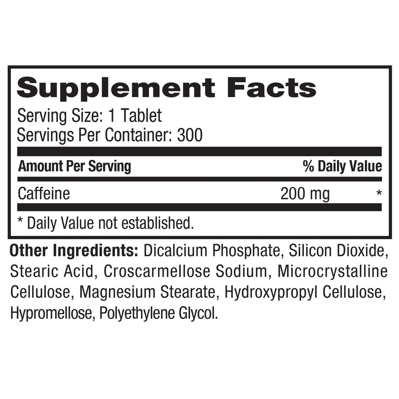 Caffeine 200mg 300 Tablets Supplement Panel