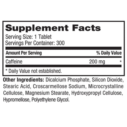 Caffeine 200mg 300 Tablets Supplement Panel