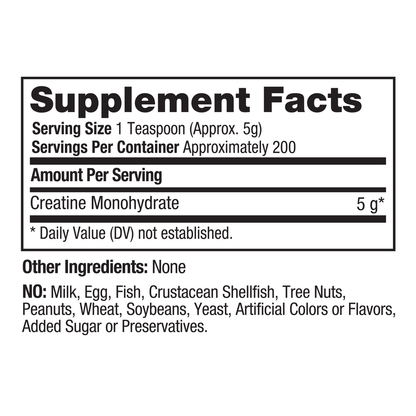 Creatine Monohydrate - pure, micronized creatine monohydrate with no fillers or additives