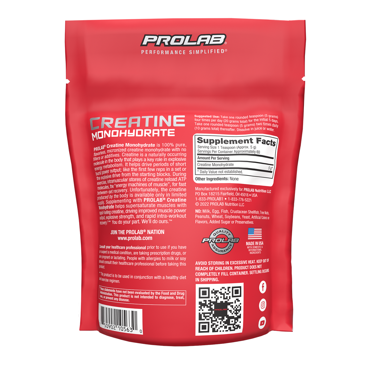Creatine Monohydrate - pure, micronized creatine monohydrate with no fillers or additives