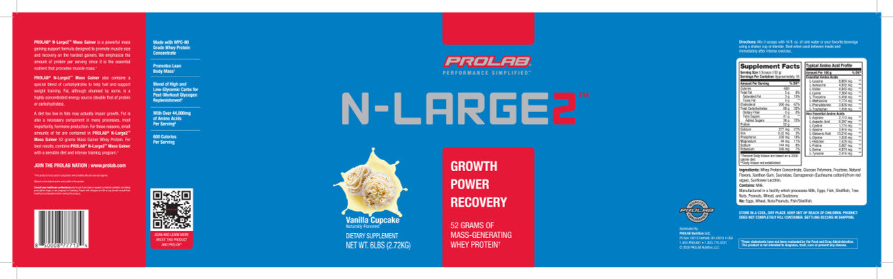 Prolab Nutrition N-Large2 Mass Gainer Vanilla Cupcake Label