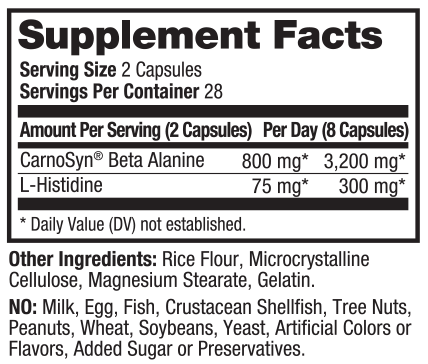 Beta Alanine Extreme 56 Supplement Panel