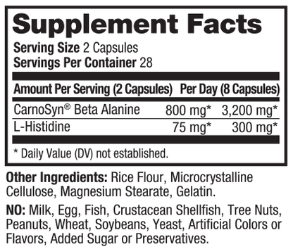 Beta Alanine Extreme 56 Supplement Panel