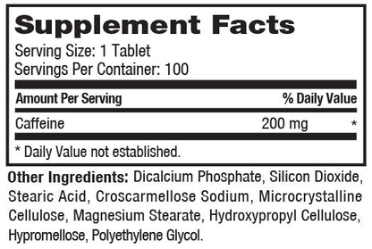 Caffeine 200mg 100 Tablets Supplement Panel