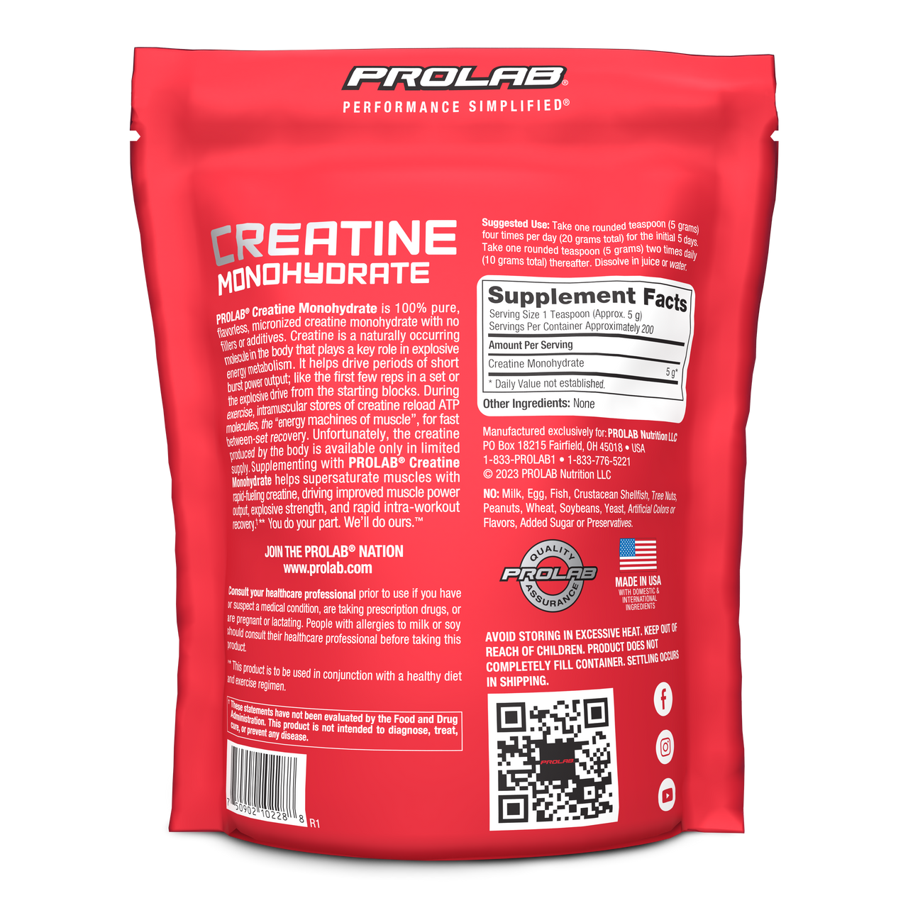 Creatine Monohydrate - pure, micronized creatine monohydrate with no fillers or additives