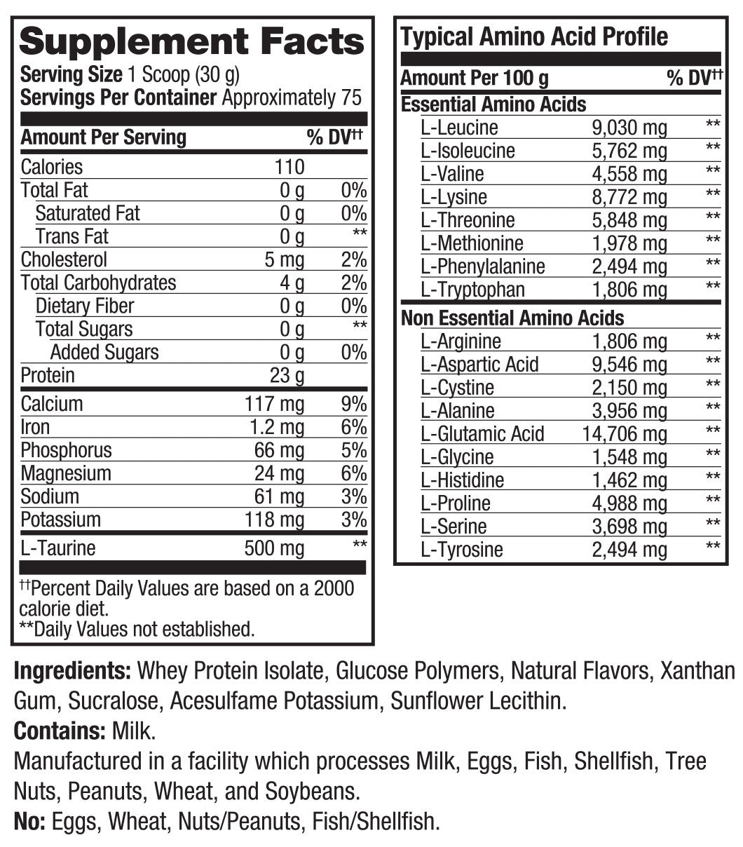 Whey Isolate Vanilla Supplement Panel